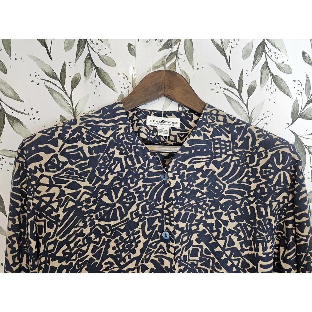 Saks Fifth Ave Blouse Blue Womens Size MP Real Clothes Silk
